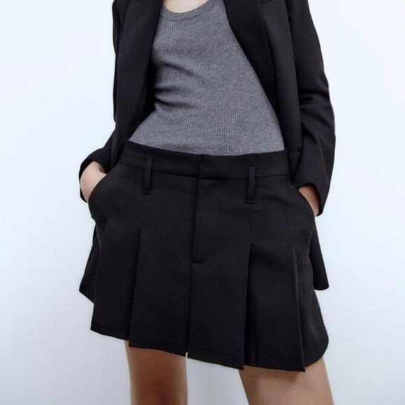 zara black pleated mini skirt size L - Picture 1 of 7